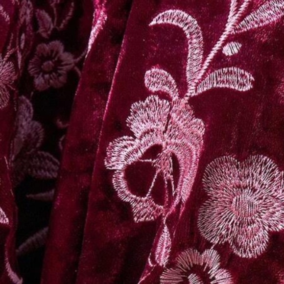 Boho Burgundy Velvet Floral Embroidered Ruffle Detail Kimono Cardigan - Picture 12 of 16
